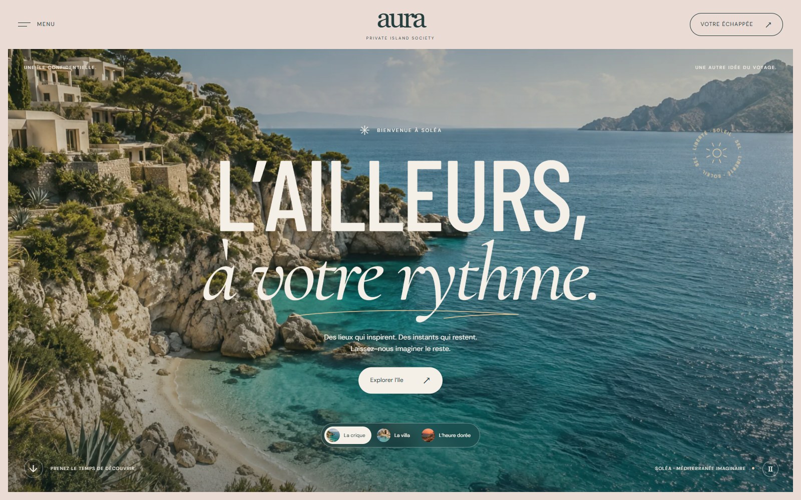 Le site de démonstration Aura : une destination imaginaire et une invitation à explorer l’île.